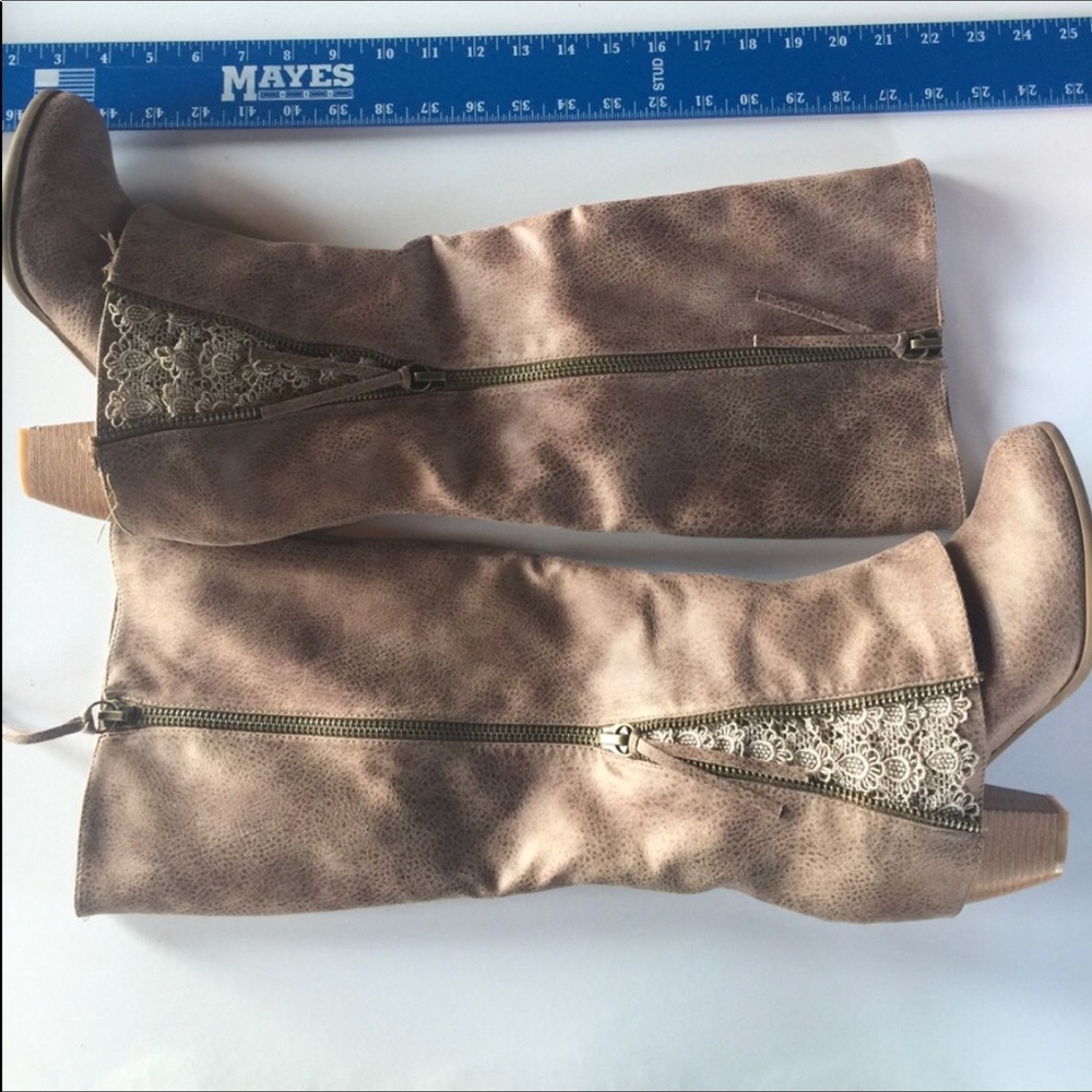 Tan suede/lace boots